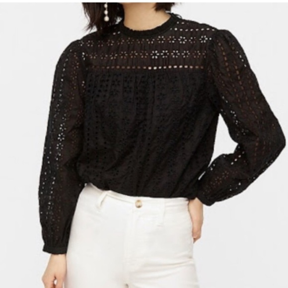 J. Crew Tops - Jcrew Tie Back Top in Ditsy Eyelet Black